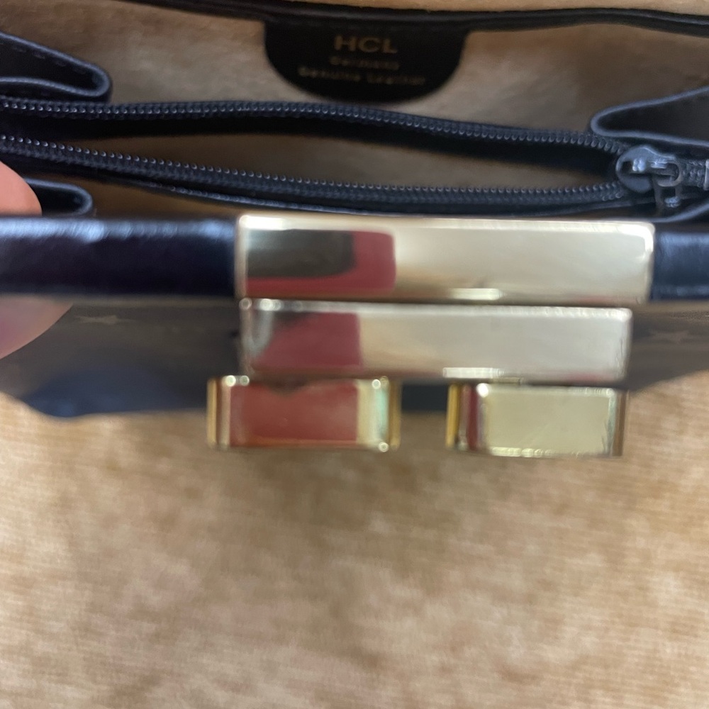 HCL crossbody/matching wallet. Black leather with gold accents - Picture 10 of 16